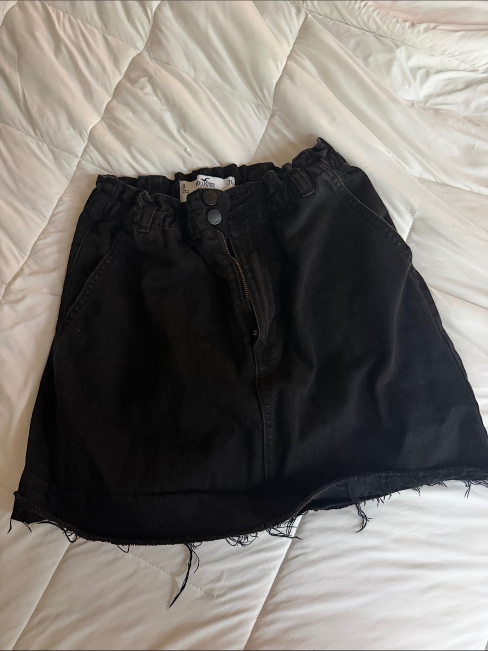 Hollister Black Denim Paperbag Mini Skirt with Raw Hem